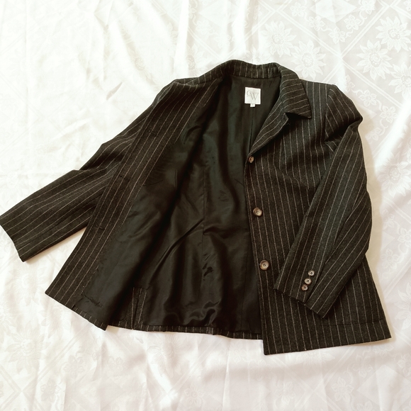 Vintage 100% Wool Blazer Jacket sz 16 Pinstripe Pockets Asphalt Gray - Picture 7 of 17